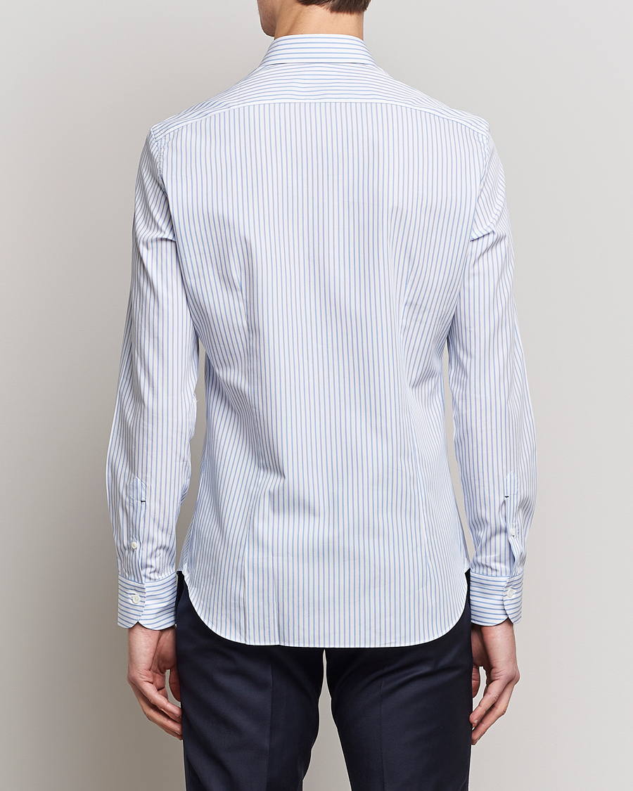 Hombres | Camisas | Mazzarelli | Soft Cotton Cut Away Shirt Light Blue Stripe