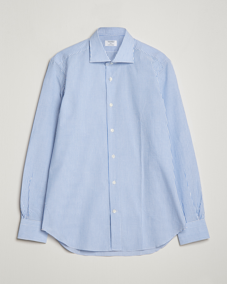 Hombres | Camisas | Mazzarelli | Soft Seersucker Shirt Light Blue Stripe