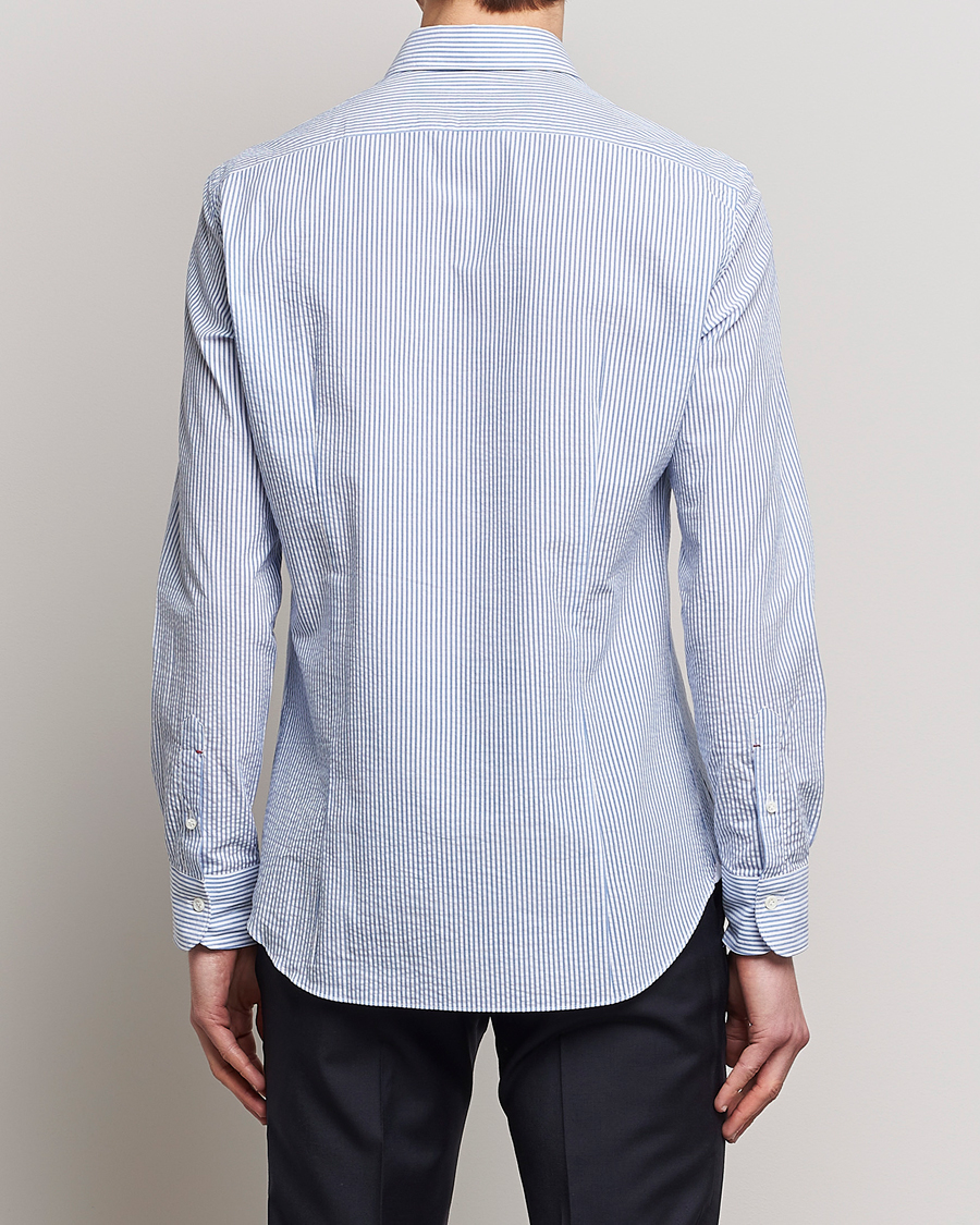Hombres | Camisas | Mazzarelli | Soft Seersucker Shirt Light Blue Stripe