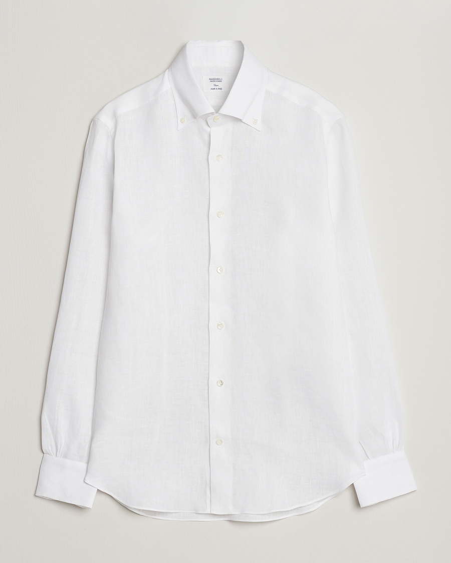 Hombres | Camisas | Mazzarelli | Soft Linen Button Down Shirt White