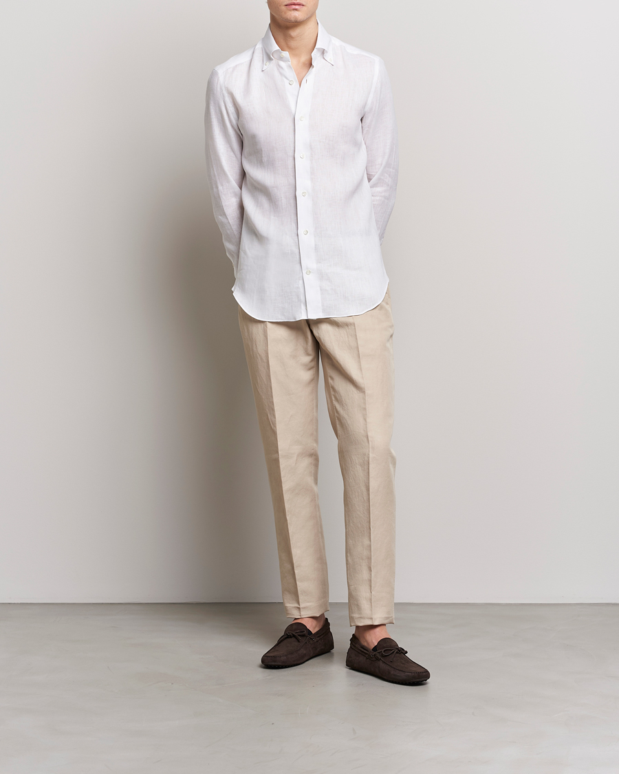 Hombres | Camisas | Mazzarelli | Soft Linen Button Down Shirt White