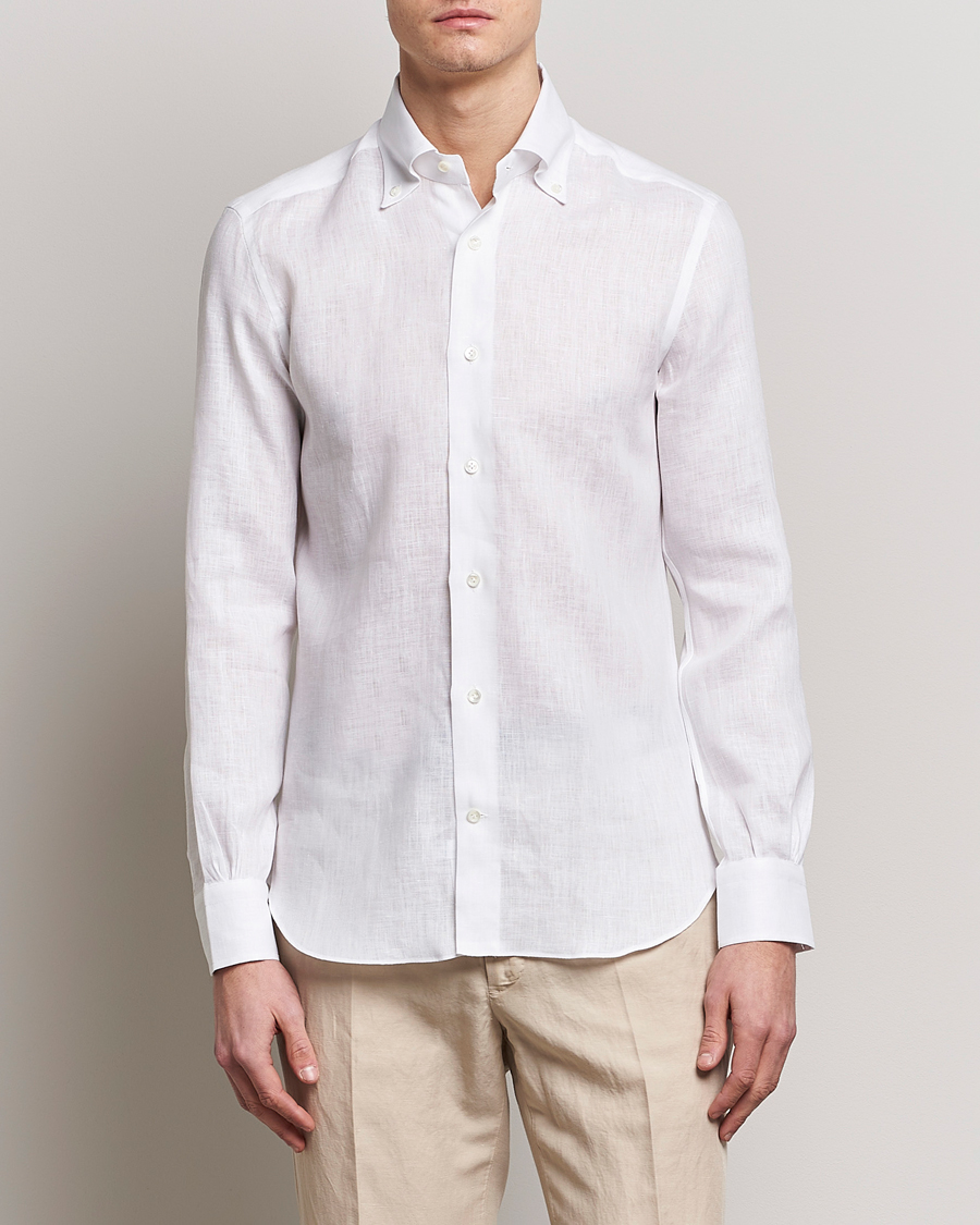 Hombres | Camisas | Mazzarelli | Soft Linen Button Down Shirt White