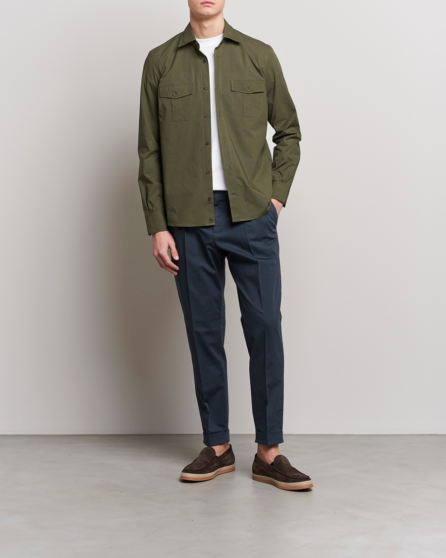 Hombres | Camisas | Mazzarelli | Safari Overshirt Olive