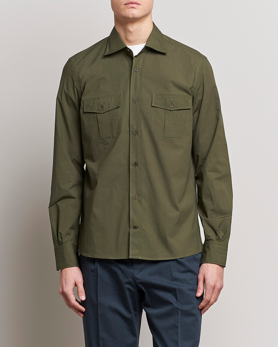 Hombres | Camisas | Mazzarelli | Safari Overshirt Olive