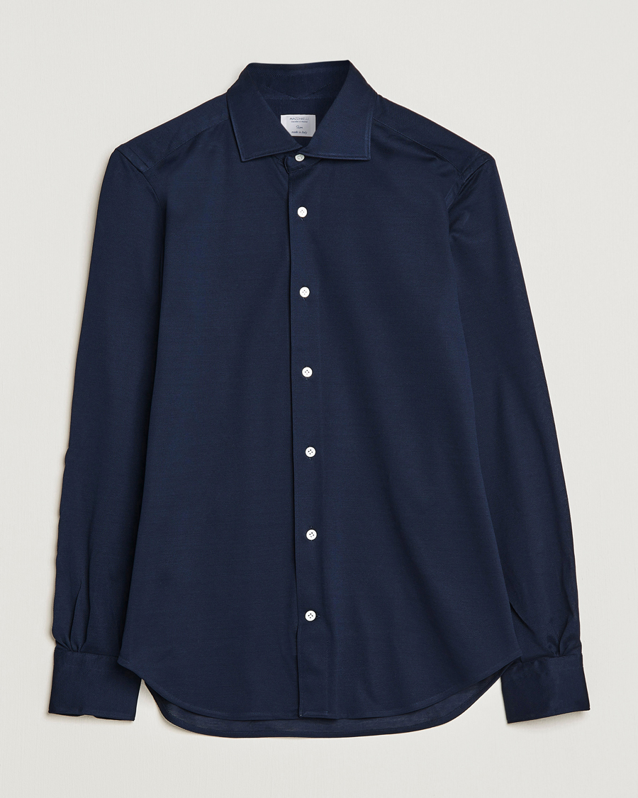 Hombres | Camisas | Mazzarelli | Soft Washed Piquet Shirt Navy