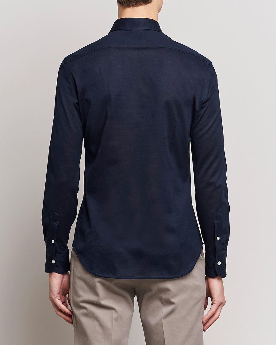 Hombres | Camisas | Mazzarelli | Soft Washed Piquet Shirt Navy