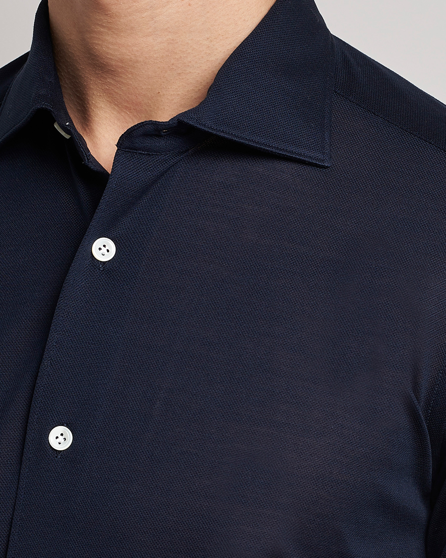 Hombres | Camisas | Mazzarelli | Soft Washed Piquet Shirt Navy