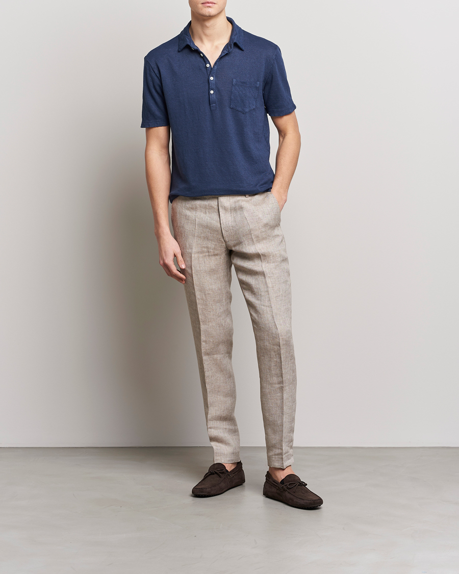 Hombres | Polos | Massimo Alba | Wembley Linen Polo Navy