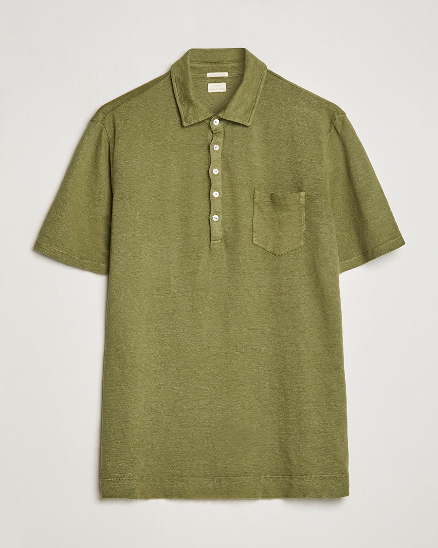 Hombres | Polos | Massimo Alba | Wembley Linen Polo Green Desert