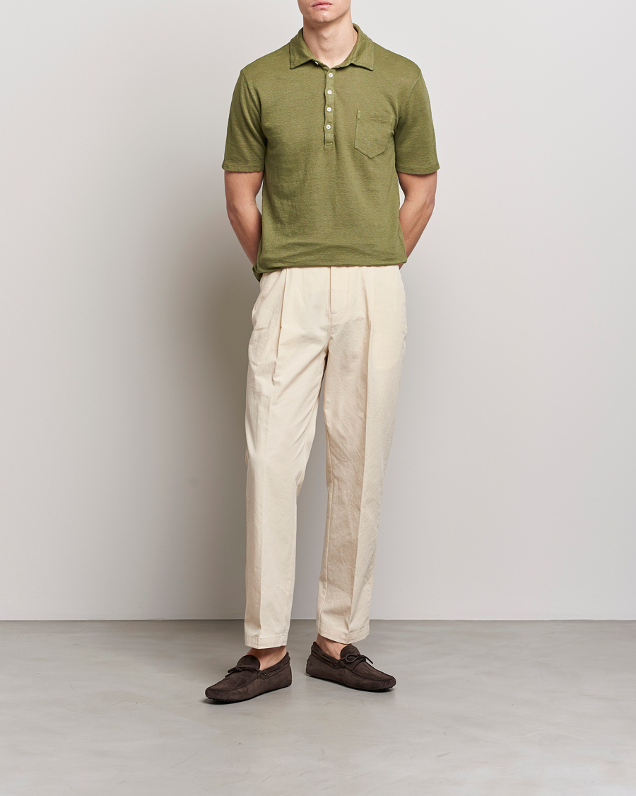 Hombres | Polos | Massimo Alba | Wembley Linen Polo Green Desert