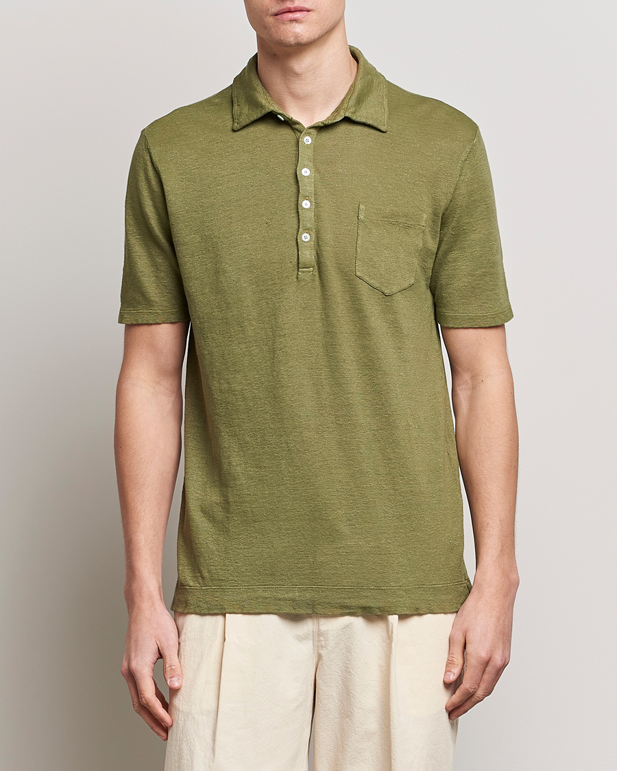 Hombres | Polos | Massimo Alba | Wembley Linen Polo Green Desert