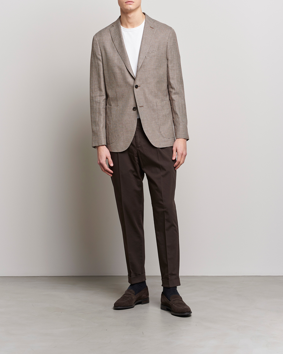 Hombres | Pantalones | PT01 | Slim Fit Pleated Linen Blend Trousers Chocolate