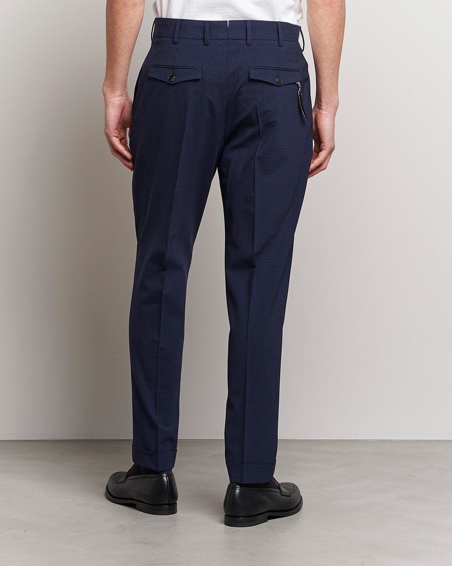 Hombres | Pantalones | PT01 | Slim Fit Pleated Glencheck Wool Trousers Navy
