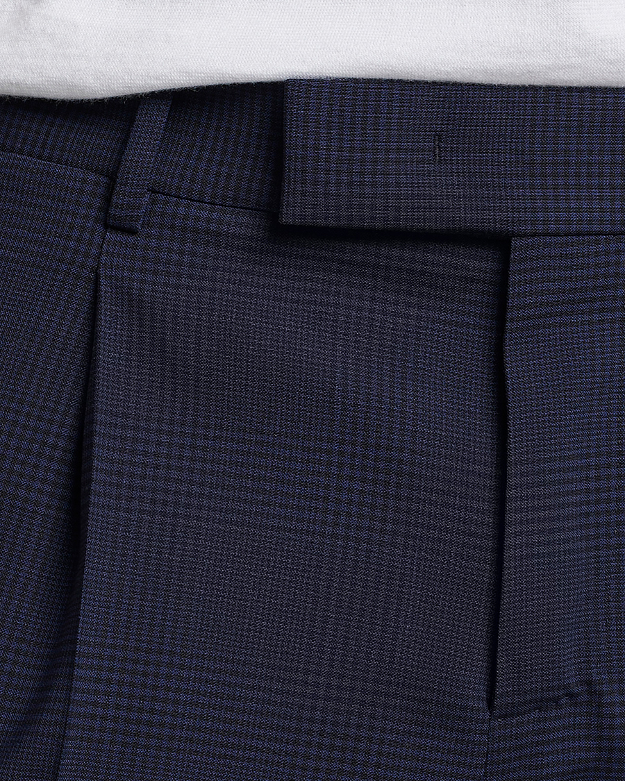 Hombres | Pantalones | PT01 | Slim Fit Pleated Glencheck Wool Trousers Navy