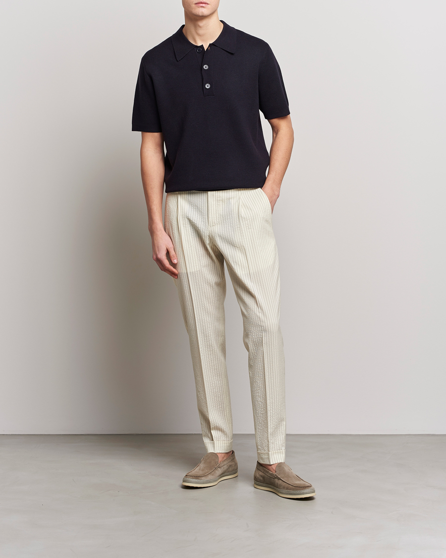 Hombres | Pantalones | PT01 | Slim Fit Pleated Wool Seersucker Trousers Off White