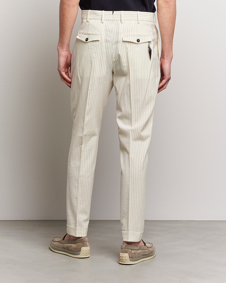 Hombres | Pantalones | PT01 | Slim Fit Pleated Wool Seersucker Trousers Off White