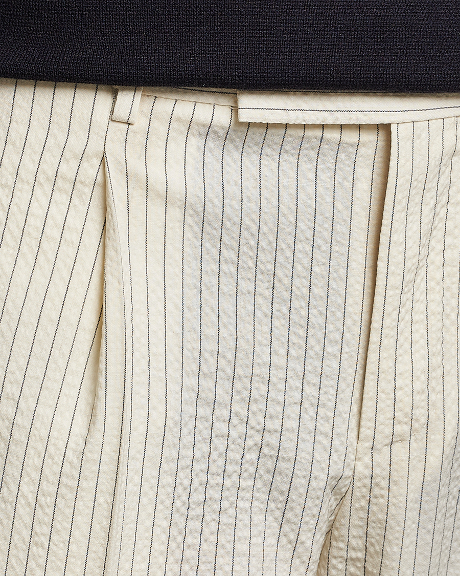 Hombres | Pantalones | PT01 | Slim Fit Pleated Wool Seersucker Trousers Off White