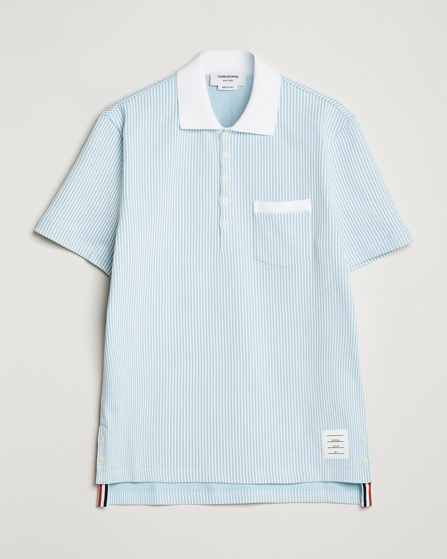 Hombres | Polos | Thom Browne | Short Sleeve Seersucker Polo Light Blue
