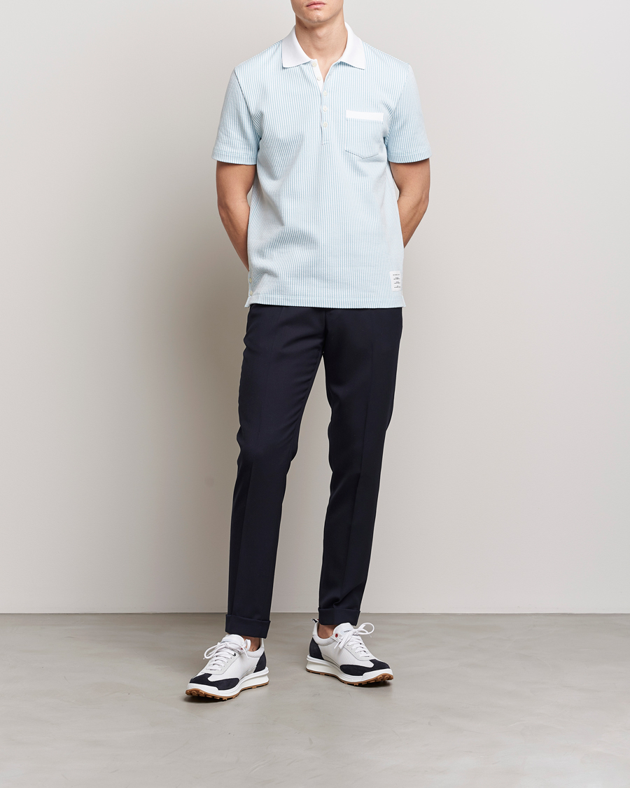 Hombres | Polos | Thom Browne | Short Sleeve Seersucker Polo Light Blue