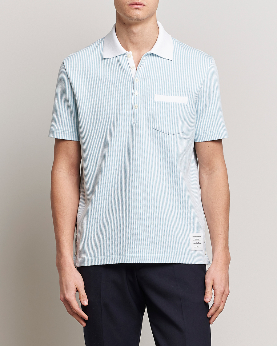 Hombres | Polos | Thom Browne | Short Sleeve Seersucker Polo Light Blue