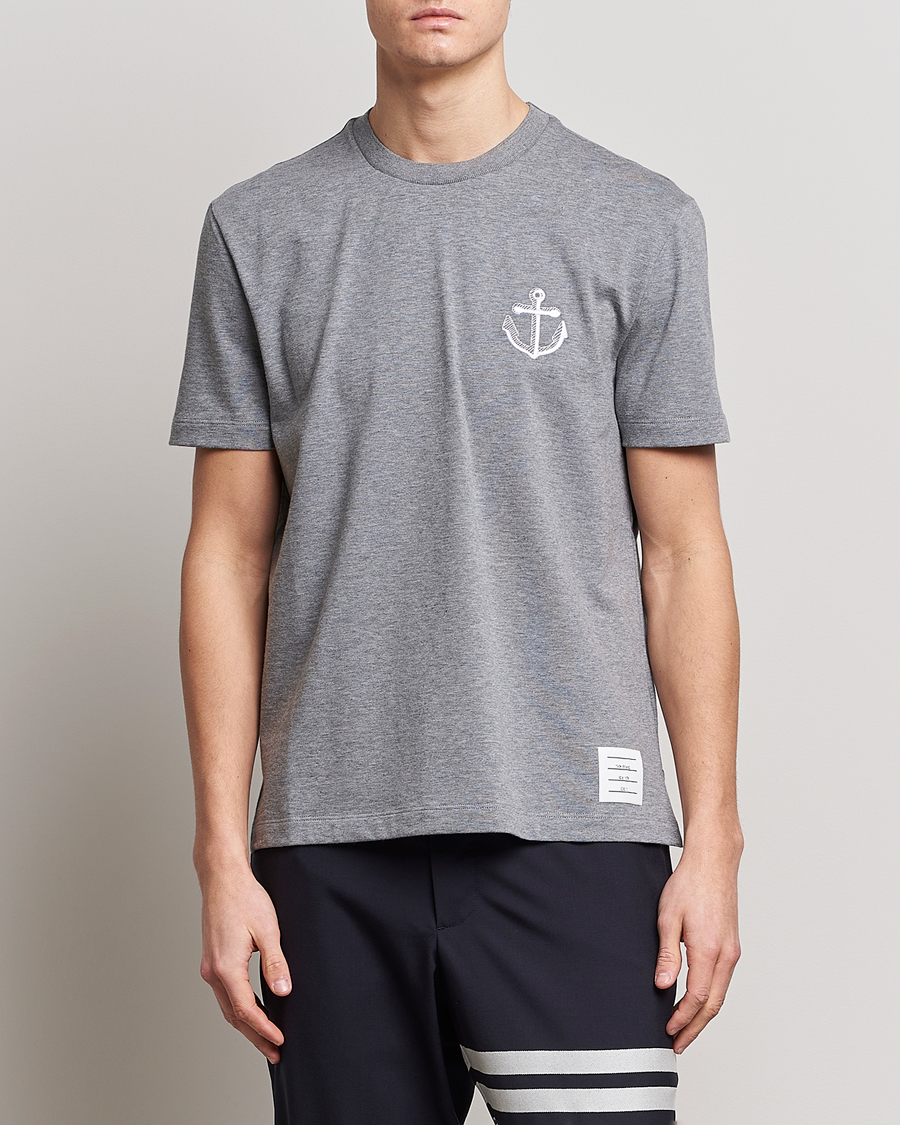 Hombres | Camisetas | Thom Browne | Anchor Embroidered T-Shirt Light Grey