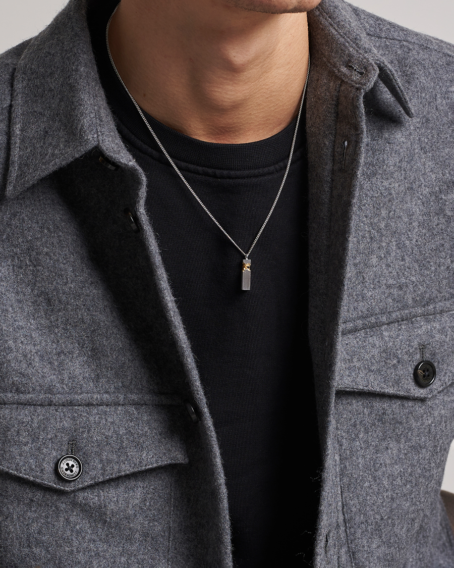 Hombres | Tom Wood Mined Cube Pendant Necklace Silver/Black | Tom Wood | Mined Cube Pendant Necklace Silver/Black