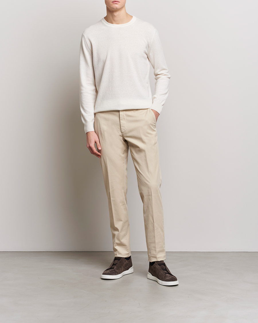 Hombres | Jerséis y prendas de punto | Zegna | Oasi Cashmere/Linen Crew Neck Sweater Off White