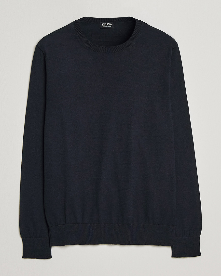 Hombres | Jerséis y prendas de punto | Zegna | Premium Cotton Crew Neck Sweater Navy