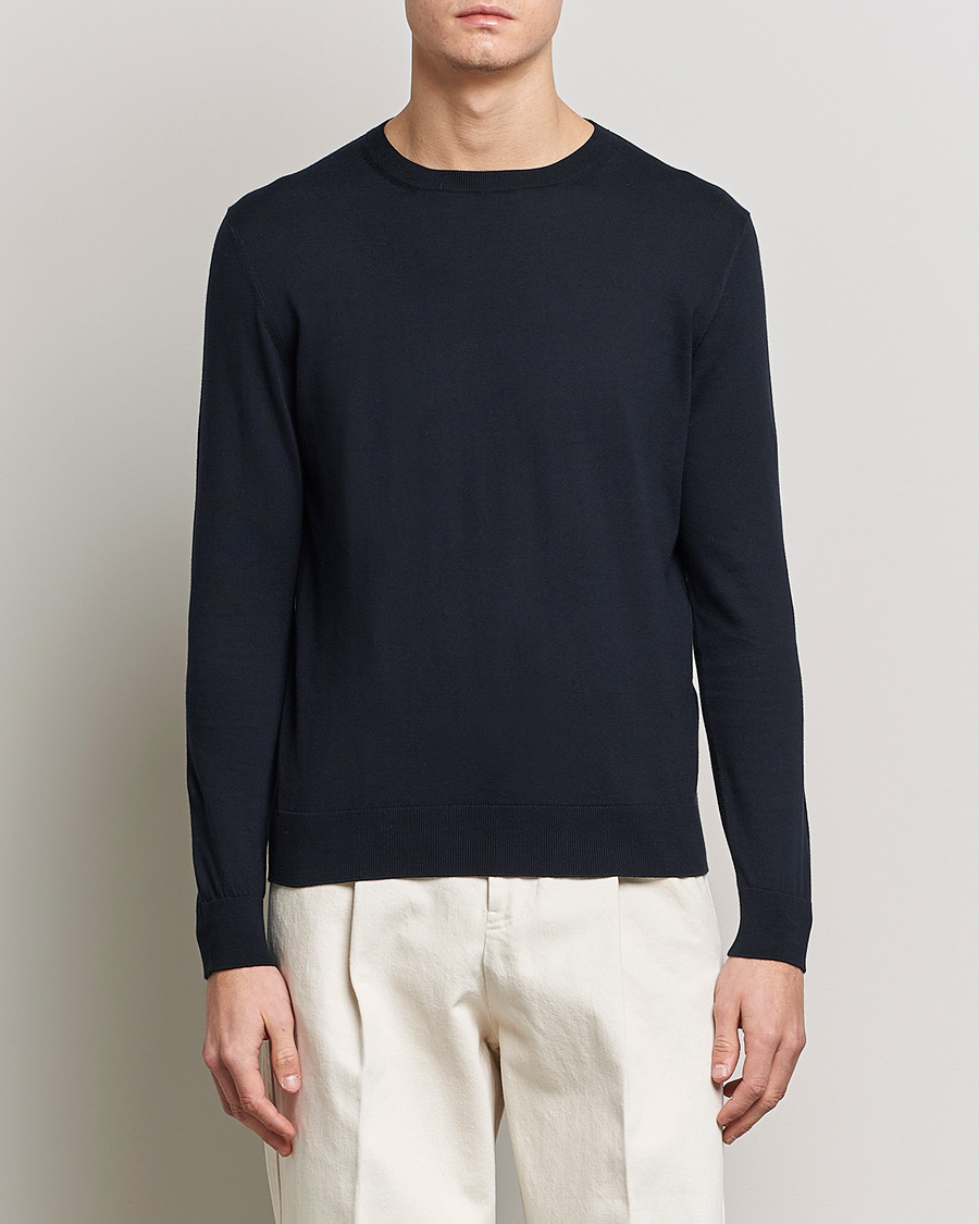Hombres | Jerséis y prendas de punto | Zegna | Premium Cotton Crew Neck Sweater Navy
