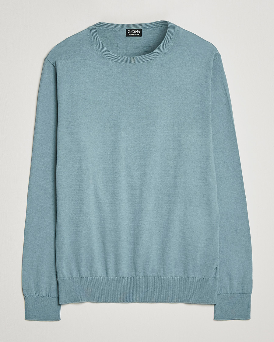 Hombres | Jerséis y prendas de punto | Zegna | Premium Cotton Crew Neck Sweater Teal