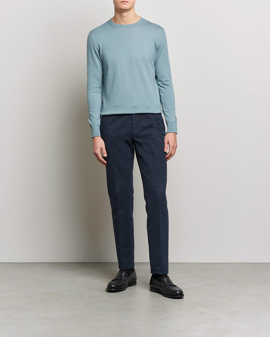 Hombres | Jerséis y prendas de punto | Zegna | Premium Cotton Crew Neck Sweater Teal