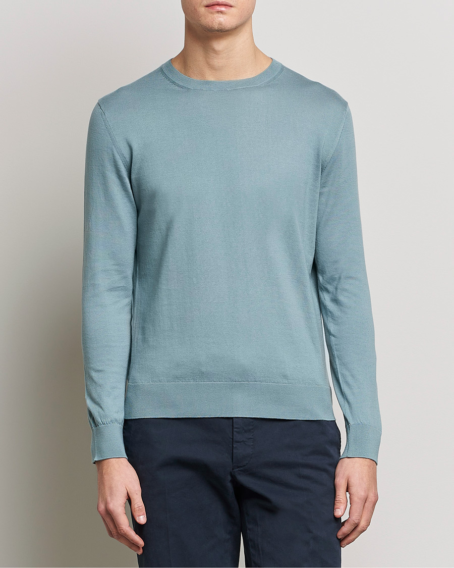 Hombres | Jerséis y prendas de punto | Zegna | Premium Cotton Crew Neck Sweater Teal