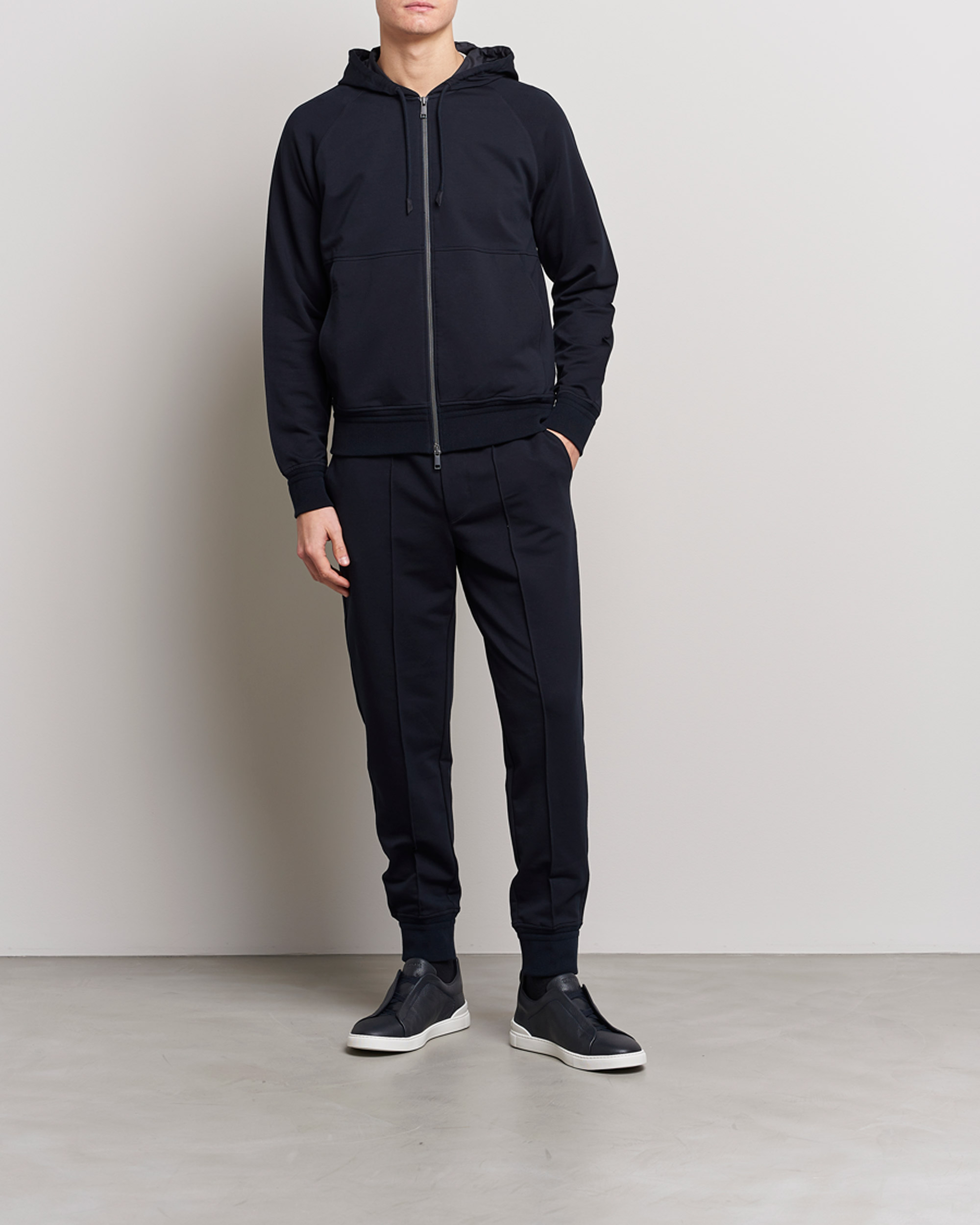 Hombres | Jerséis y prendas de punto | Zegna | Cotton Stretch Zip Hoodie Navy