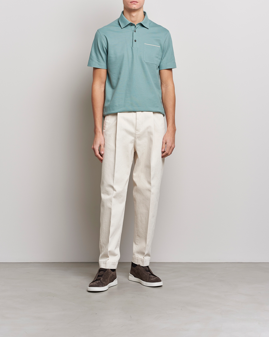 Hombres | Polos | Zegna | Short Sleeve Pocket Polo Teal