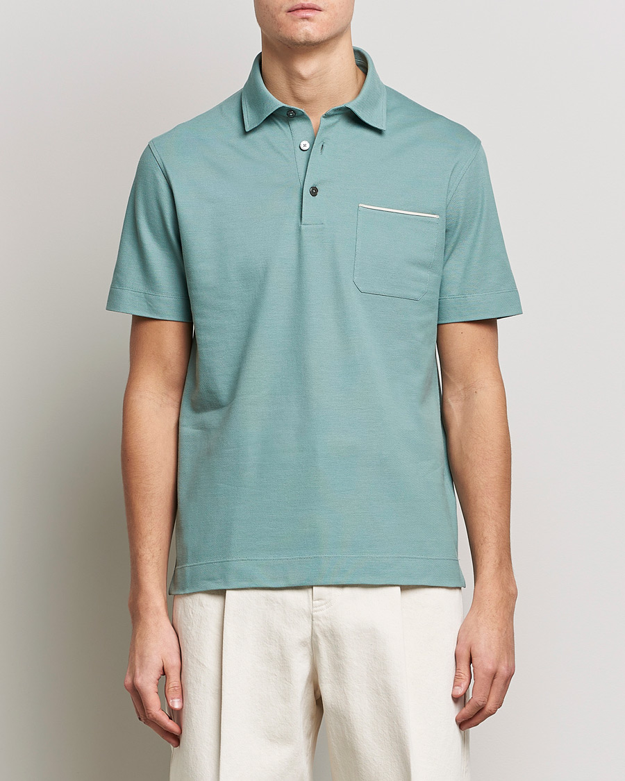 Hombres | Polos | Zegna | Short Sleeve Pocket Polo Teal