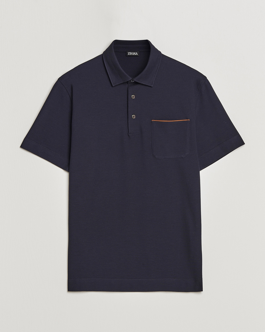 Hombres | Polos | Zegna | Short Sleeve Pocket Polo Navy