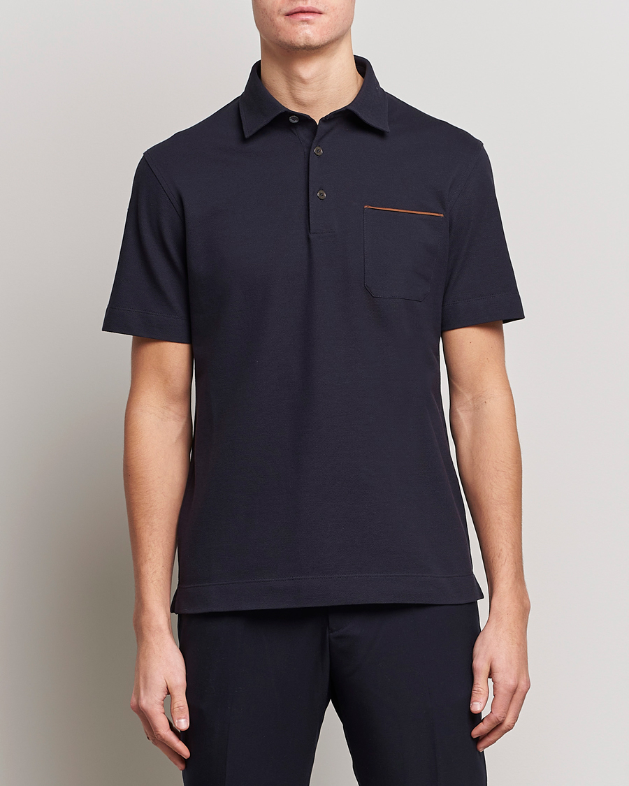 Hombres | Polos | Zegna | Short Sleeve Pocket Polo Navy