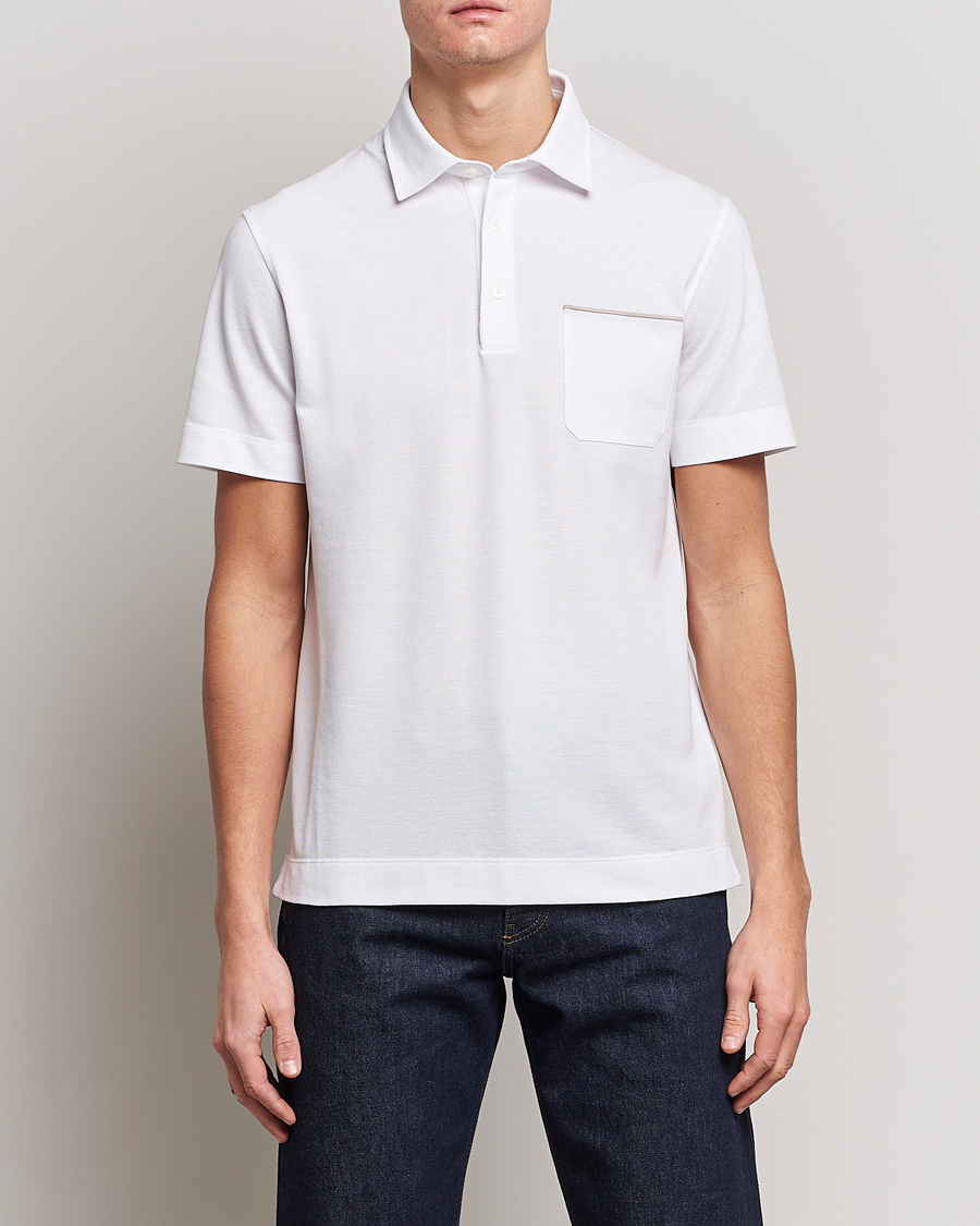 Hombres | Polos | Zegna | Short Sleeve Pocket Polo White