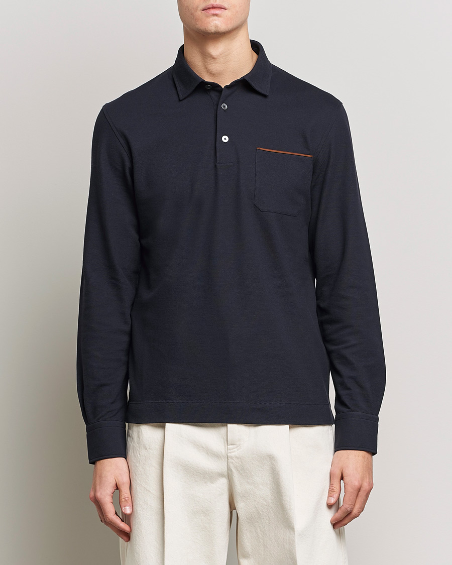 Hombres | Jerséis y prendas de punto | Zegna | Long Sleeve Pocket Polo Navy