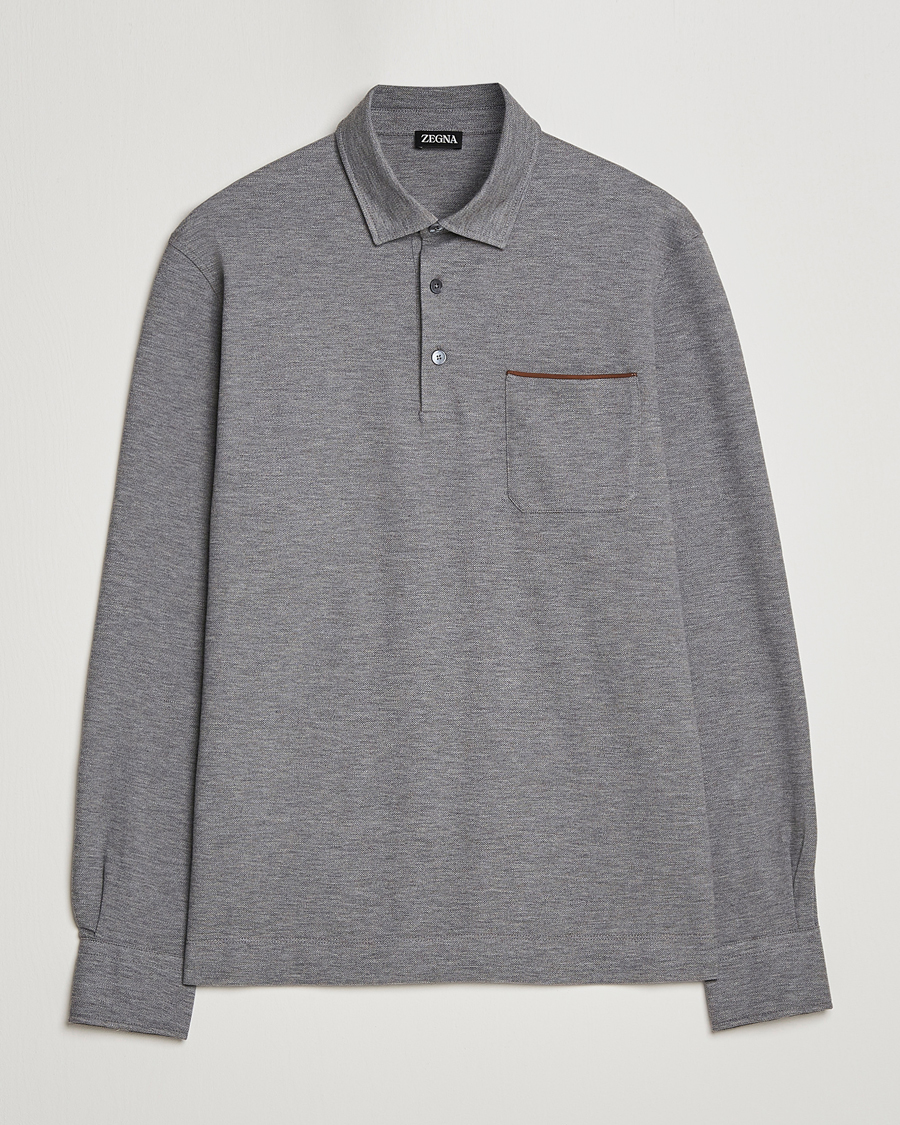 Hombres | Jerséis y prendas de punto | Zegna | Long Sleeve Pocket Polo Heather Grey