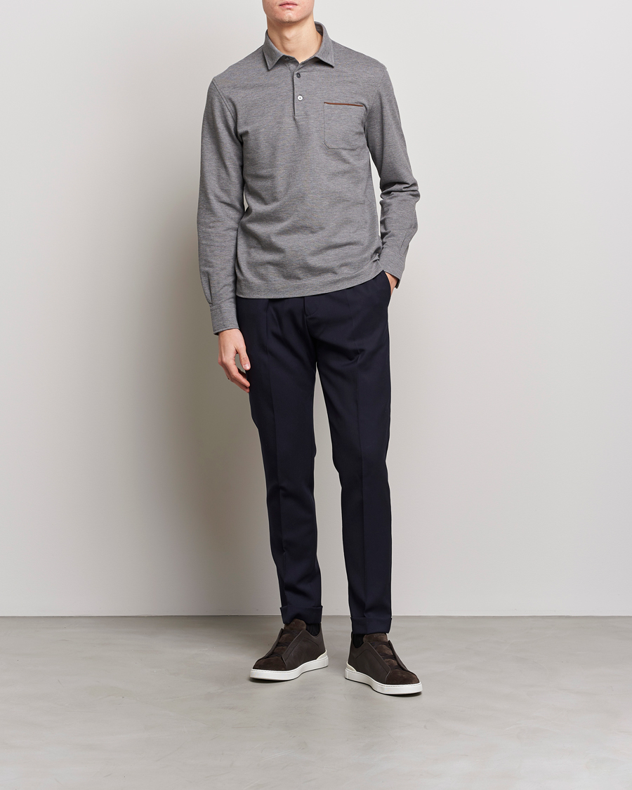 Hombres | Jerséis y prendas de punto | Zegna | Long Sleeve Pocket Polo Heather Grey
