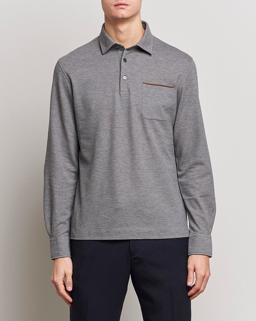 Hombres | Jerséis y prendas de punto | Zegna | Long Sleeve Pocket Polo Heather Grey
