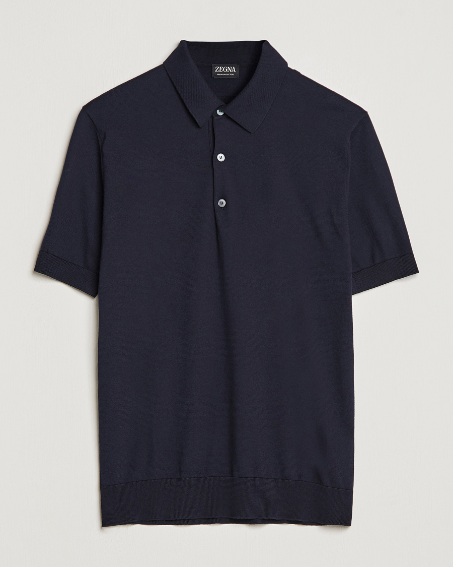 Hombres | Polos | Zegna | Premium Cotton Knitted Polo Navy