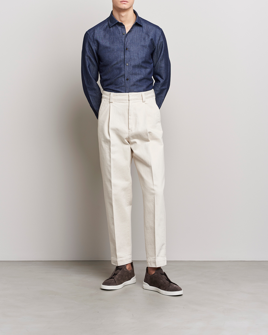Hombres | Camisas | Zegna | Cotton/Linen Denim Shirt Dark Wash