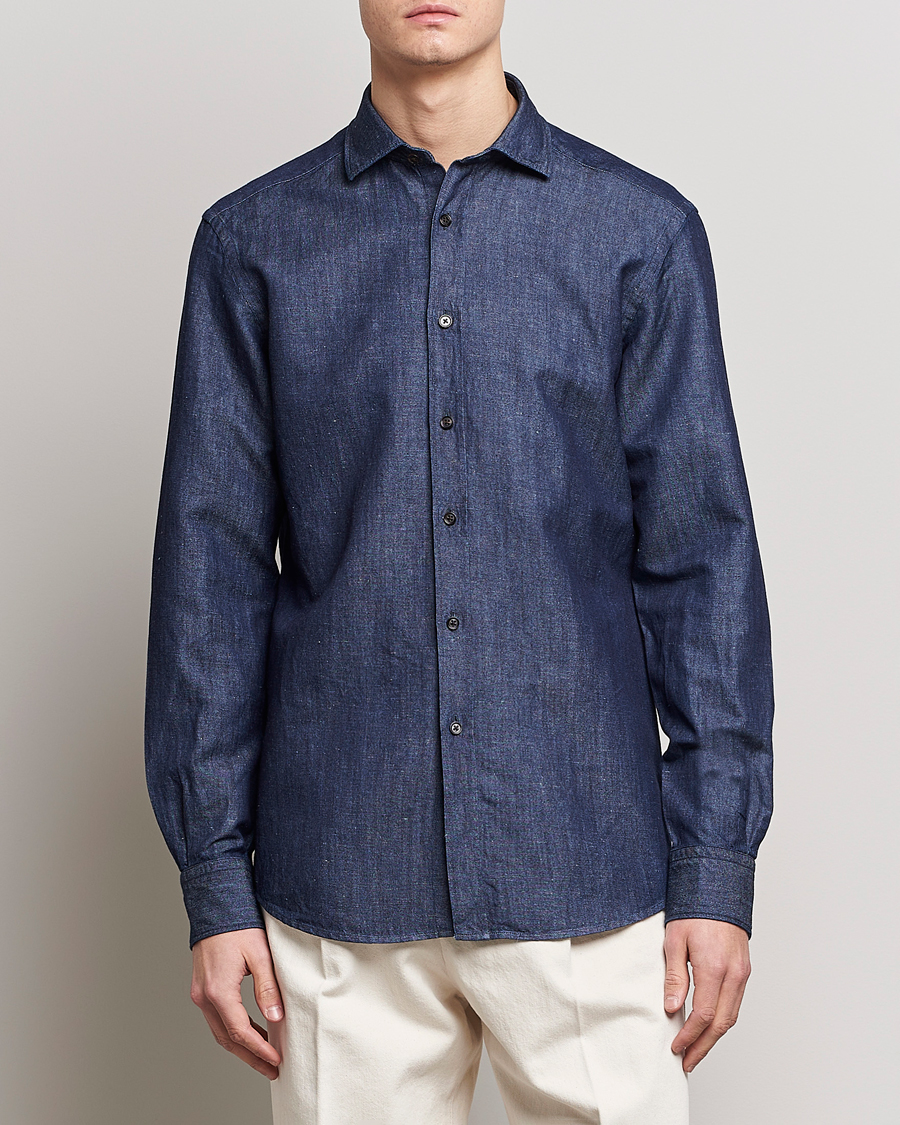 Hombres | Camisas | Zegna | Cotton/Linen Denim Shirt Dark Wash