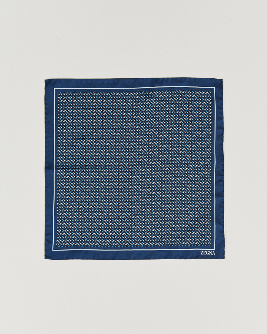 Hombres | Zegna Printed Silk Pochette Navy | Zegna | Printed Silk Pochette Navy