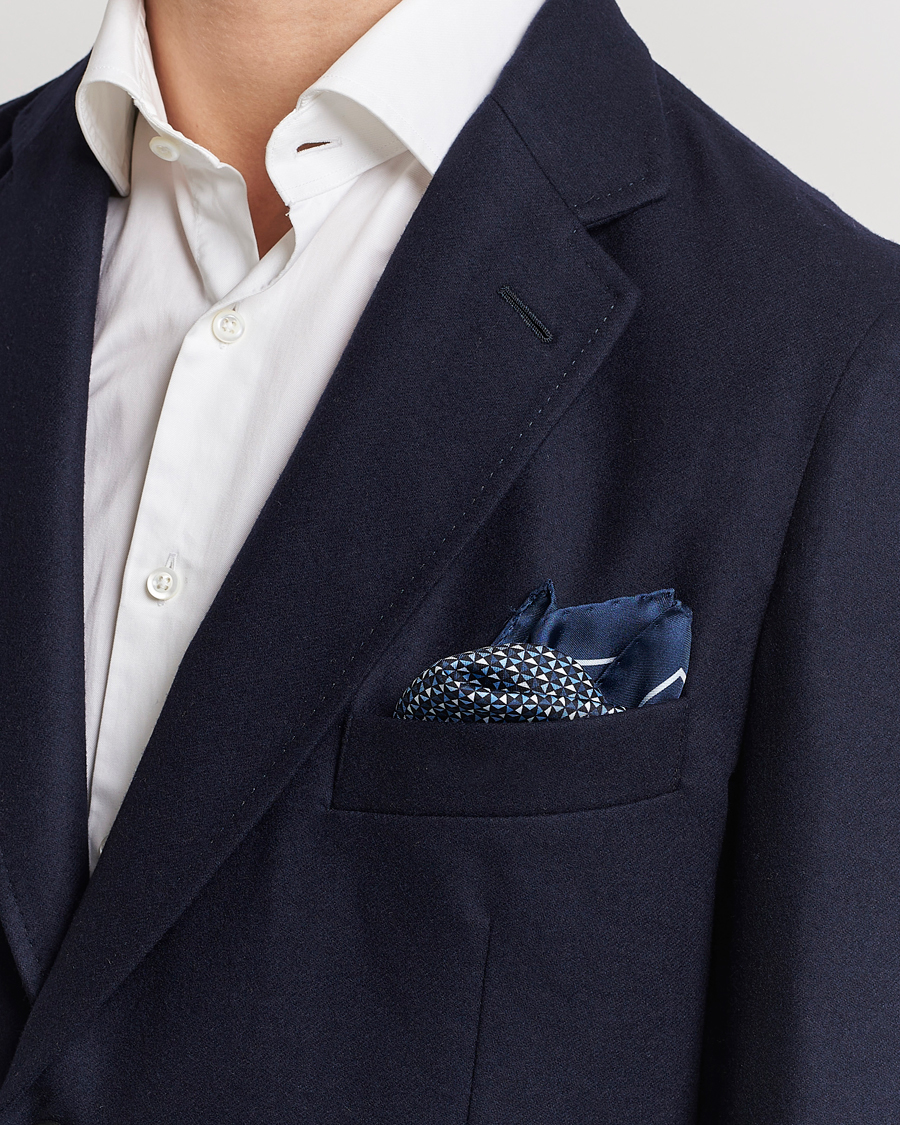 Hombres | Zegna Printed Silk Pochette Navy | Zegna | Printed Silk Pochette Navy