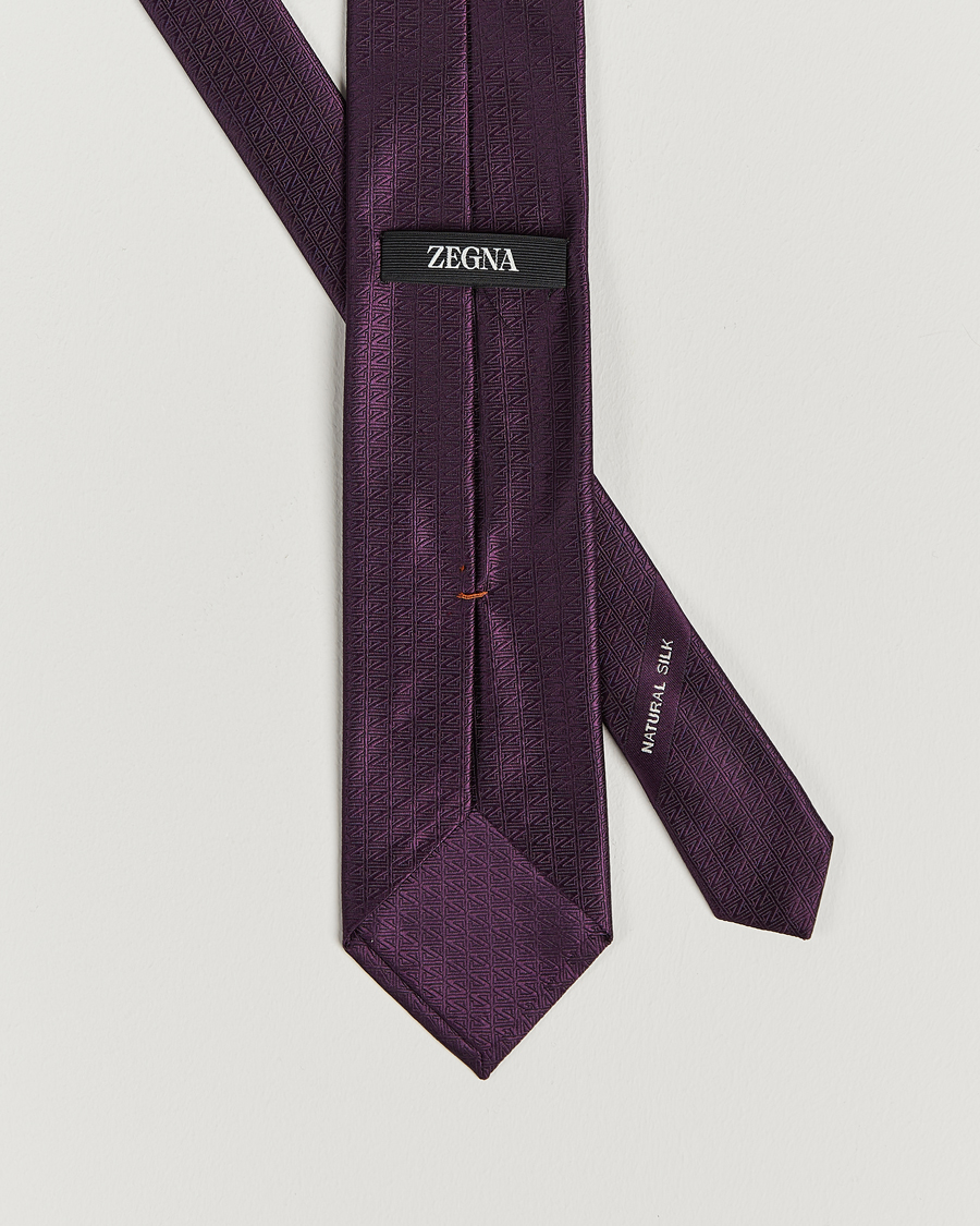 Hombres | Zegna Monogram Silk Tie Dark Purple | Zegna | Monogram Silk Tie Dark Purple