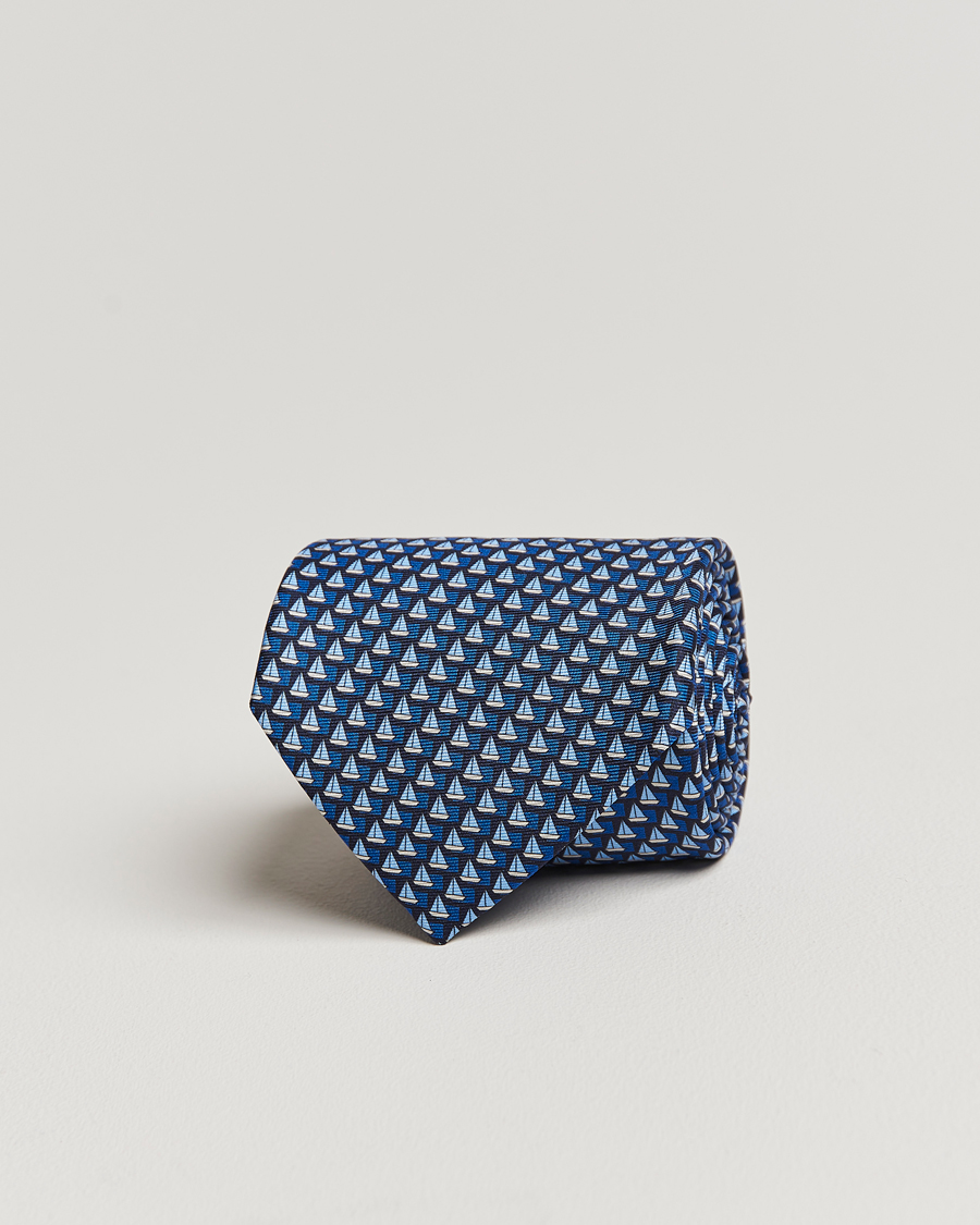 Hombres | Zegna Boat Printed Silk Tie Navy | Zegna | Boat Printed Silk Tie Navy