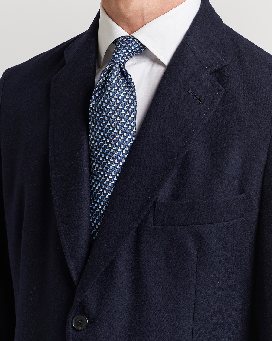 Hombres | Zegna Boat Printed Silk Tie Navy | Zegna | Boat Printed Silk Tie Navy